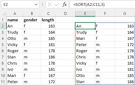 An array is sorted by length (= column 3).