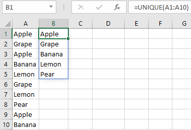 Uit een lijst met fruitnamen zijn de unieke waarden gehaald en in een nieuwe matrix geplaatst.