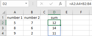 Sum of two columns through an array formula.