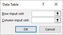 Input cells for Data Table.