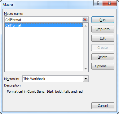 Dialog box macro CellFormat.