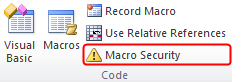 Macro security button on the ribbon.