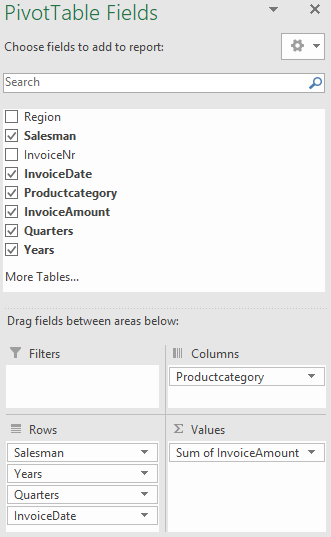 Adding Invoice Date automatically creates the Quarters and Years fields.