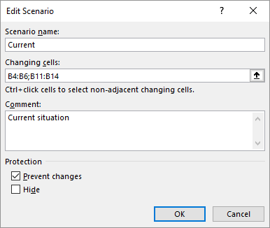 Dialog box to record the current situation in a scenario.