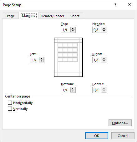 Settings for the page margins.