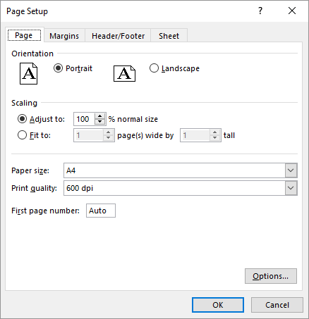 Settings for the page.